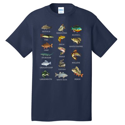 Types Of Freshwater Fish Species Fishing Fisherman Anglers Tall T-Shirt