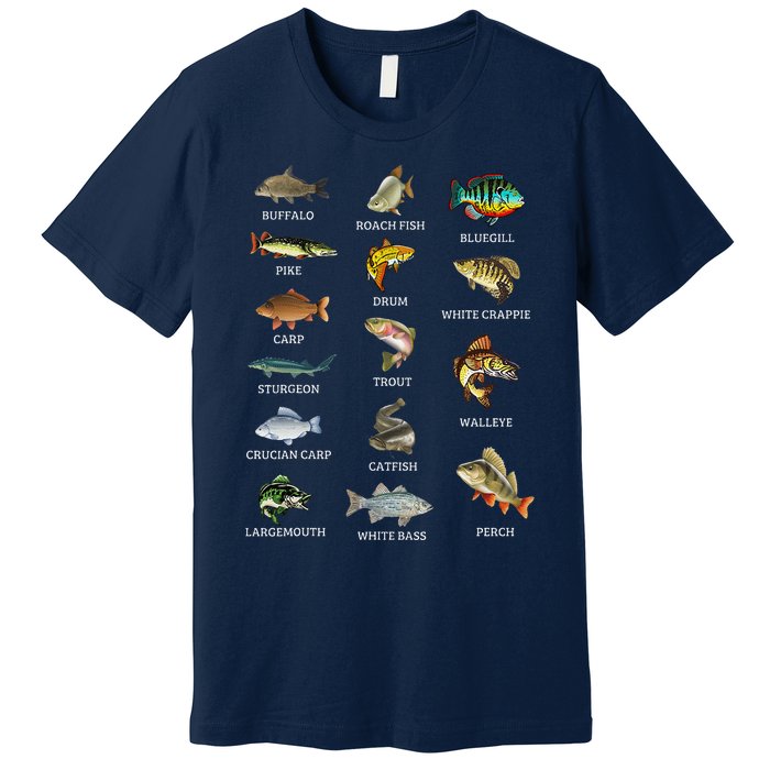 Types Of Freshwater Fish Species Fishing Fisherman Anglers Premium T-Shirt