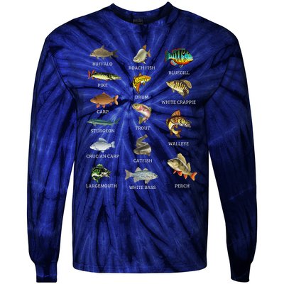 Types Of Freshwater Fish Species Fishing Fisherman Anglers Tie-Dye Long Sleeve Shirt