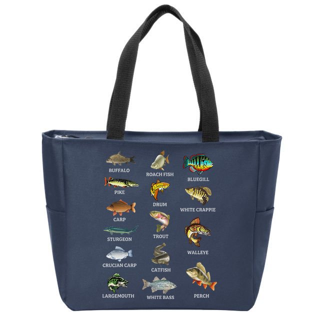 Types Of Freshwater Fish Species Fishing Fisherman Anglers Zip Tote Bag