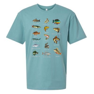 Types Of Freshwater Fish Species Fishing Fisherman Anglers Sueded Cloud Jersey T-Shirt