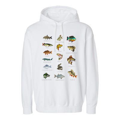 Types Of Freshwater Fish Species Fishing Fisherman Anglers Garment-Dyed Fleece Hoodie