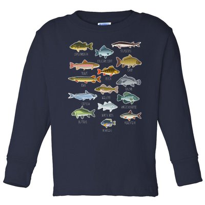 Types Of Freshwater Fish Species Fishing Toddler Long Sleeve Shirt