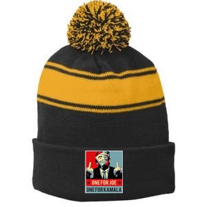 Trump One For Joe One For Kamala Stripe Pom Pom Beanie