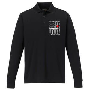 The only Flag I Kneel for Funny Ice Fishing Fisherman Performance Long Sleeve Polo