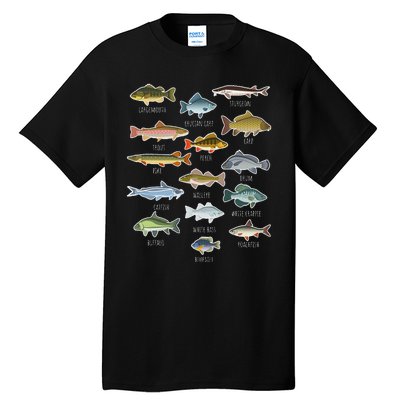 Types Of Freshwater Fish Species Fishing Tall T-Shirt