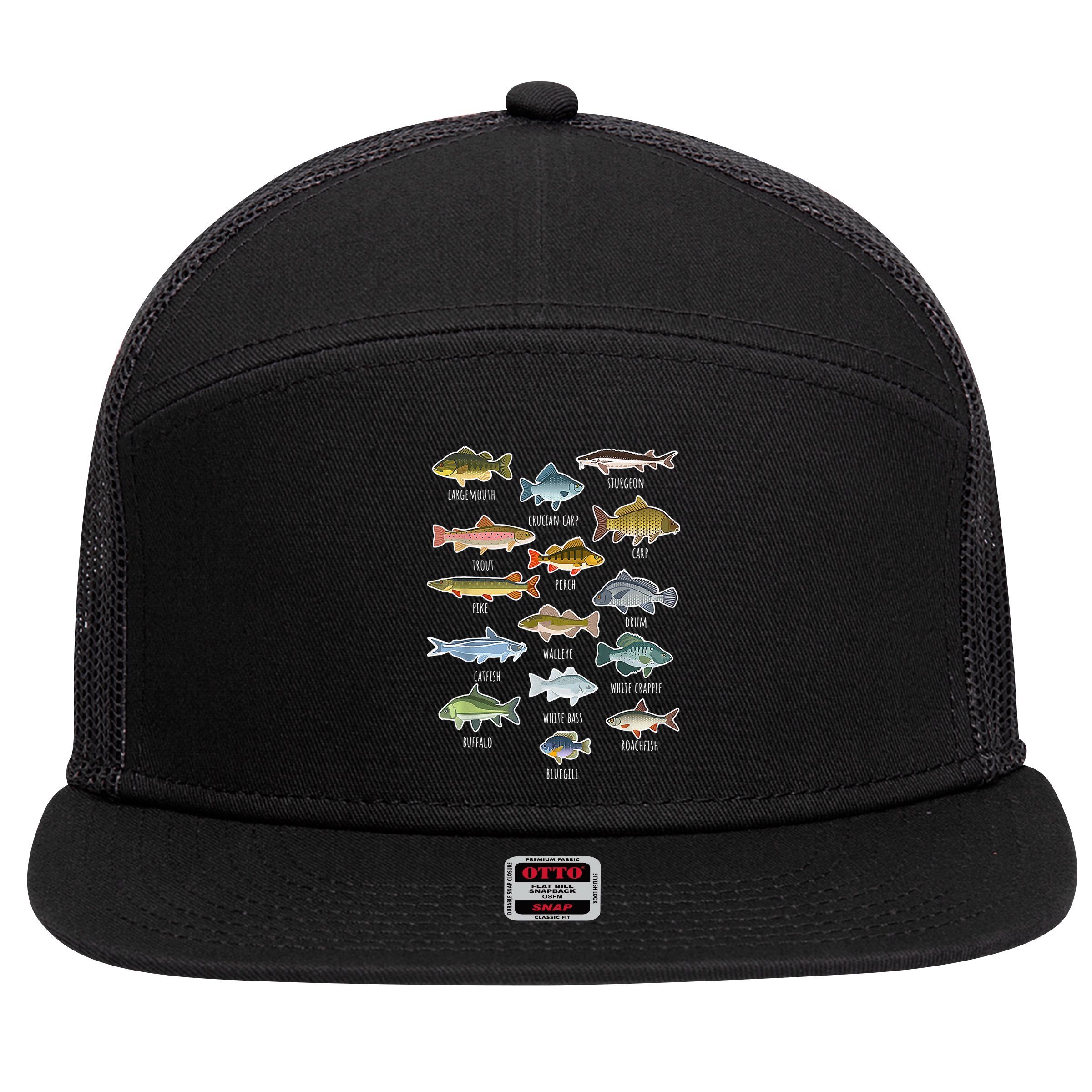 Types Of Freshwater Fish Species Fishing 7 Panel Mesh Trucker Snapback Hat