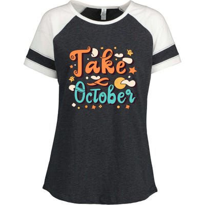 Take October Funny Halloween Enza Ladies Jersey Colorblock Tee