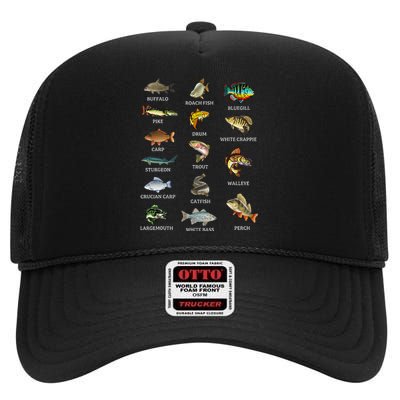 Types Of Freshwater Fish Species Fishing Fisherman Anglers High Crown Mesh Back Trucker Hat