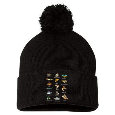 Types Of Freshwater Fish Species Fishing Fisherman Anglers Pom Pom 12in Knit Beanie