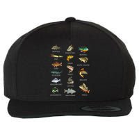 Types Of Freshwater Fish Species Fishing Fisherman Anglers Wool Snapback Cap