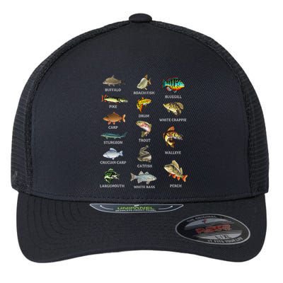 Types Of Freshwater Fish Species Fishing Fisherman Anglers Flexfit Unipanel Trucker Cap