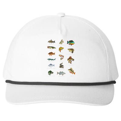 Types Of Freshwater Fish Species Fishing Fisherman Anglers Snapback Five-Panel Rope Hat