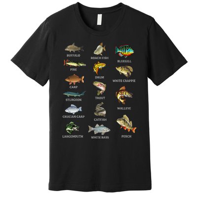 Types Of Freshwater Fish Species Fishing Fisherman Anglers Premium T-Shirt