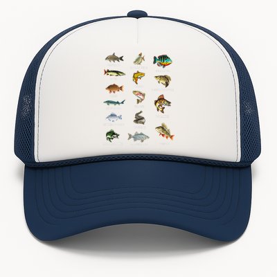 Types Of Freshwater Fish Species Fishing Fisherman Anglers Trucker Hat