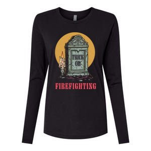 Trick Or Firefighting Halloween Firefighter Scary Fire Gift Womens Cotton Relaxed Long Sleeve T-Shirt