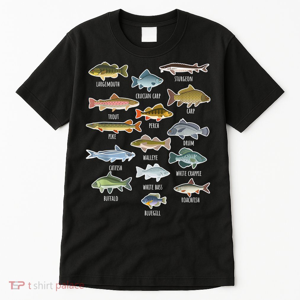 Types Of Freshwater Fish Species Fishing Shirt Fishing Merch New Fishing Costume Tall T-Shirt