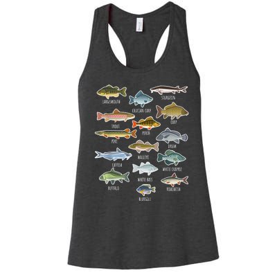 Types Of Freshwater Fish Species Fishing Shirt Fishing Merch New Fishing Costume Women's Racerback Tank