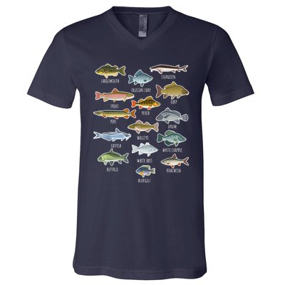 Types Of Freshwater Fish Species Fishing Shirt Fishing Merch New Fishing Costume V-Neck T-Shirt