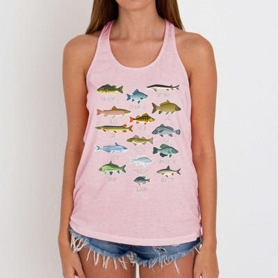 Types Of Freshwater Fish Species Fishing Shirt Fishing Merch New Fishing Costume Women's Knotted Racerback Tank