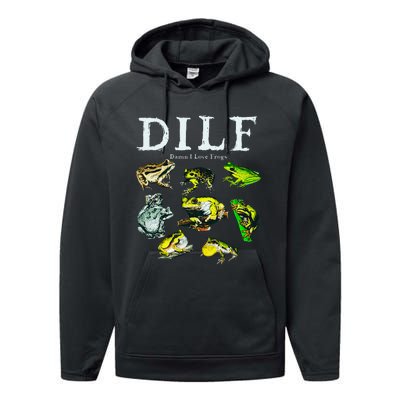 Types Of Frogs Dilf Damn I Love Frogs Performance Fleece Hoodie