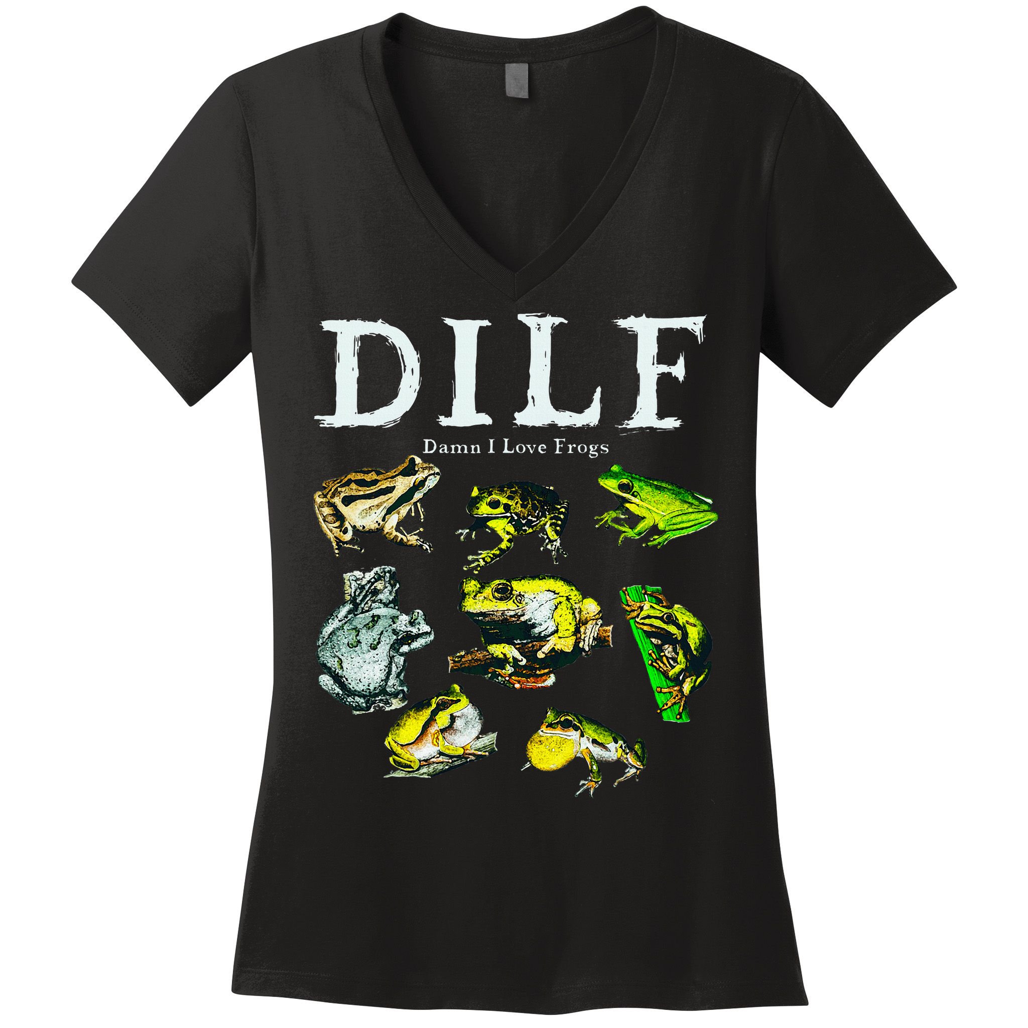 Types Of Frogs Dilf Damn I Love Frogs Women's V-Neck T-Shirt
