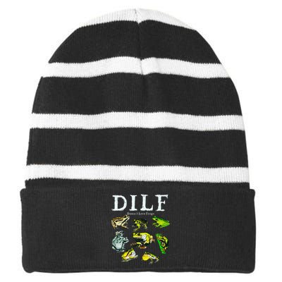 Types Of Frogs Dilf Damn I Love Frogs Striped Beanie with Solid Band