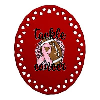 Tackle October Football Pink Ribbon Breast Cancer Awareness Gift Ceramic Oval Ornament