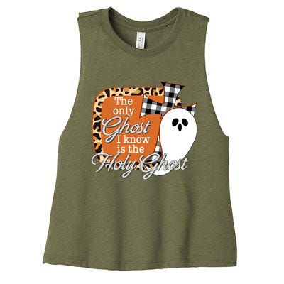 The Only Ghost I Know Is The Holy Ghost Halloween Christian Women's Racerback Cropped Tank