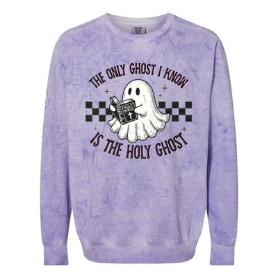 The Only Ghost I Know Is The Holy Ghost Funny Boo Bible Colorblast Crewneck Sweatshirt