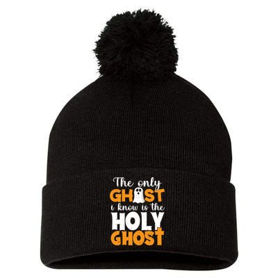 The Only Ghost I Know Is The Holy Ghost Halloween Christian Pom Pom 12in Knit Beanie