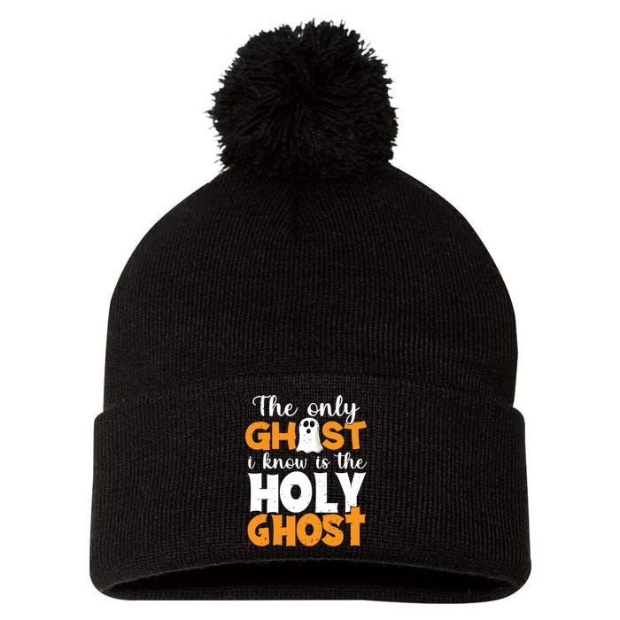 The Only Ghost I Know Is The Holy Ghost Halloween Christian Pom Pom 12in Knit Beanie