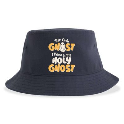 The Only Ghost I Know Is The Hold Ghost Christian Halloween Sustainable Bucket Hat