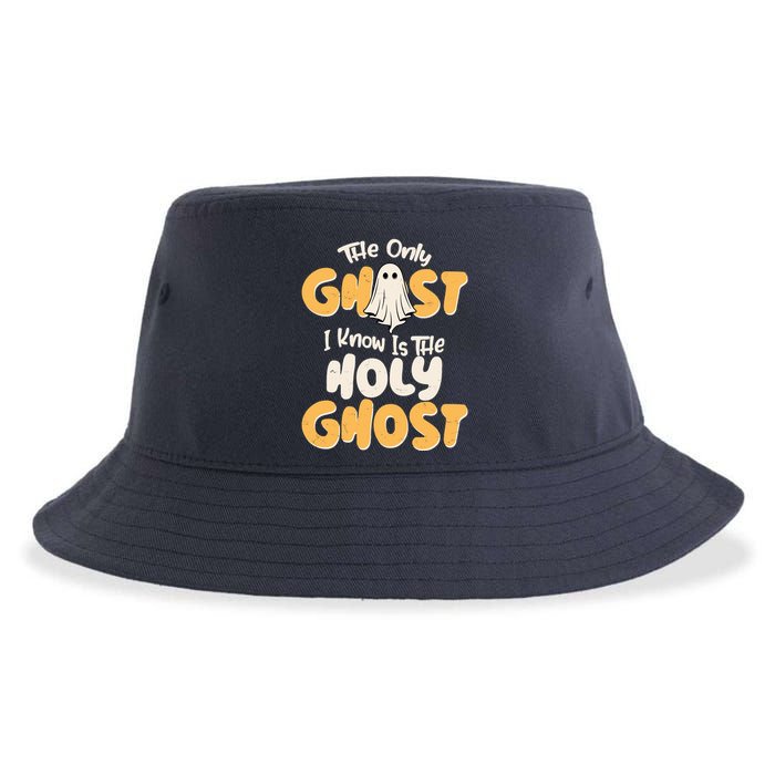 The Only Ghost I Know Is The Hold Ghost Christian Halloween Sustainable Bucket Hat