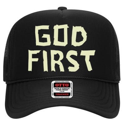 Taped Off God First High Crown Mesh Back Trucker Hat