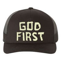 Taped Off God First Yupoong Adult 5-Panel Trucker Hat