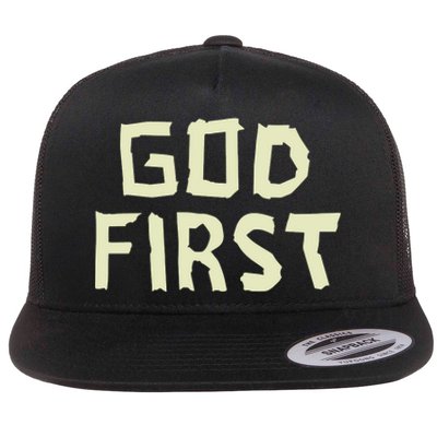 Taped Off God First Flat Bill Trucker Hat