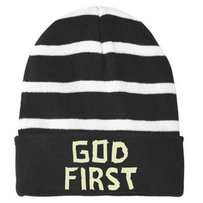 Taped Off God First Striped Beanie with Solid Band