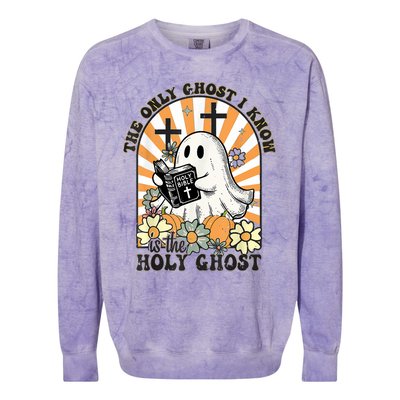 The Only Ghost I Know Is The Holy Ghost Funny Boo Bible Colorblast Crewneck Sweatshirt