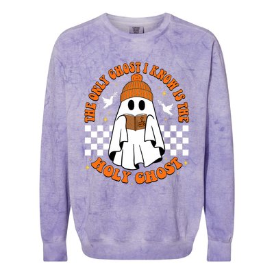 The Only Ghost I Know Is The Holy Ghost Halloween Boo Bible Colorblast Crewneck Sweatshirt