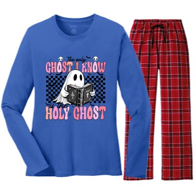 The Only Ghost I Know Is The Holy Ghost Funny Halloween Funny Gift Women's Long Sleeve Flannel Pajama Set 