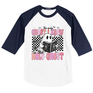 The Only Ghost I Know Is The Holy Ghost Funny Halloween Funny Gift Baseball Sleeve Shirt