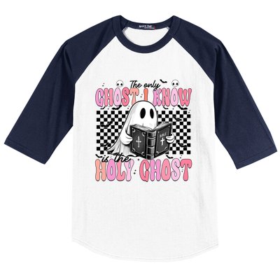 The Only Ghost I Know Is The Holy Ghost Funny Halloween Funny Gift Baseball Sleeve Shirt