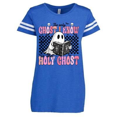 The Only Ghost I Know Is The Holy Ghost Funny Halloween Funny Gift Enza Ladies Jersey Football T-Shirt