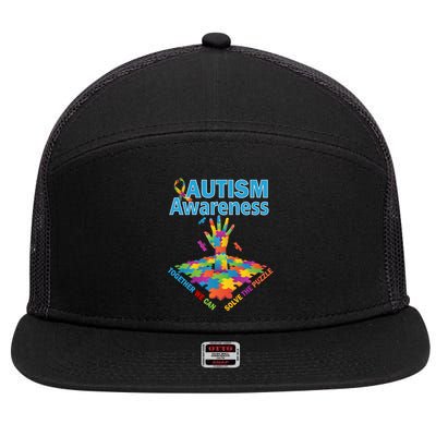 Together We Can Solve The Puzzle Autism Awareness 7 Panel Mesh Trucker Snapback Hat