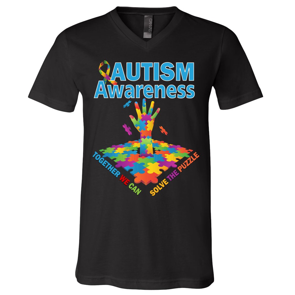Together We Can Solve The Puzzle Autism Awareness V-Neck T-Shirt
