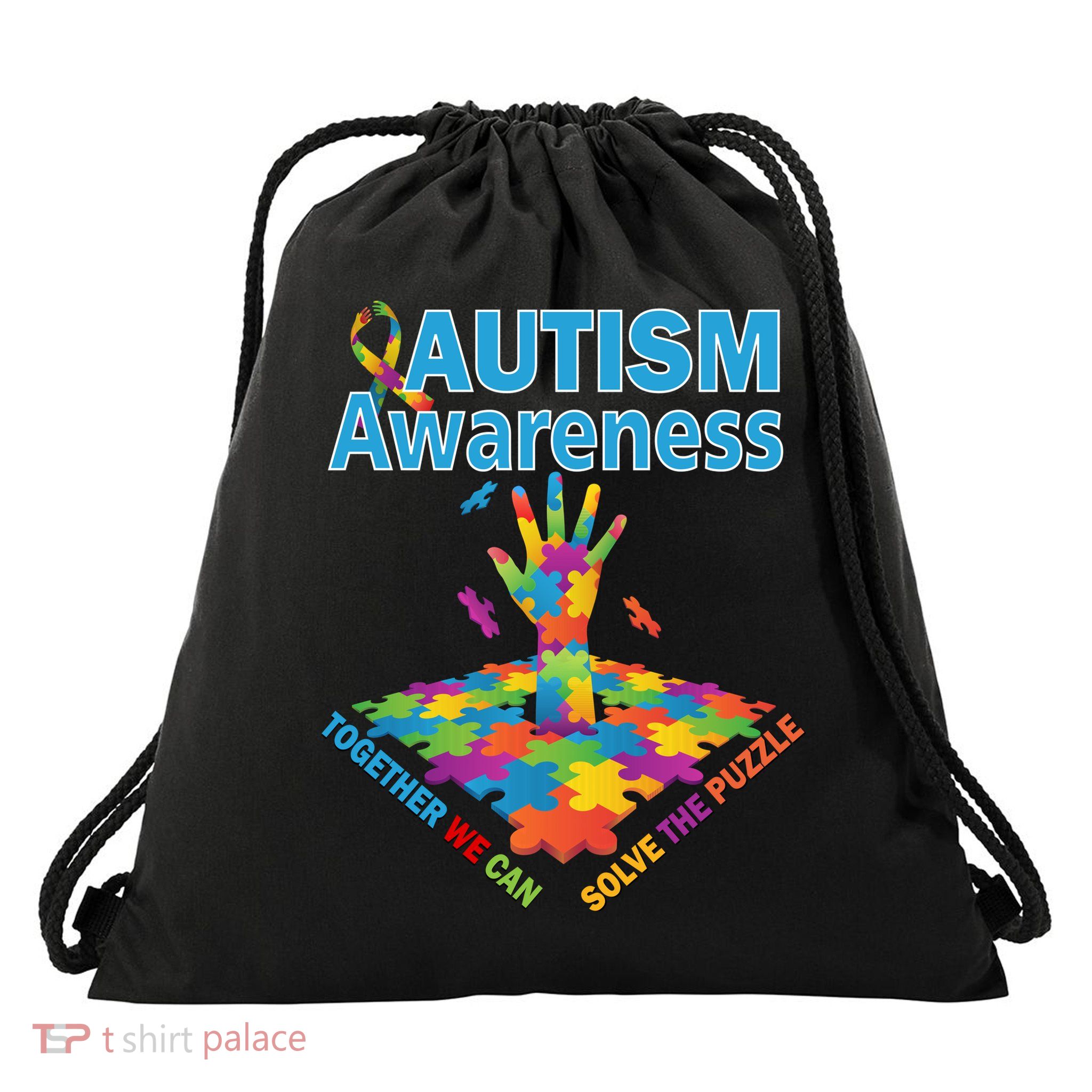 Together We Can Solve The Puzzle Autism Awareness Drawstring Bag