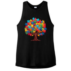 Tree Of Hope Autism Awareness Funny Support Puzzle Great Gift Ladies PosiCharge Tri-Blend Wicking Tank