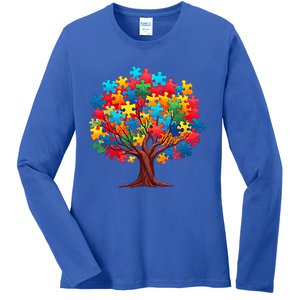 Tree Of Hope Autism Awareness Funny Support Puzzle Great Gift Ladies Long Sleeve Shirt