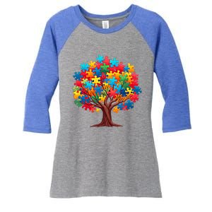 Tree Of Hope Autism Awareness Funny Support Puzzle Great Gift Women's Tri-Blend 3/4-Sleeve Raglan Shirt